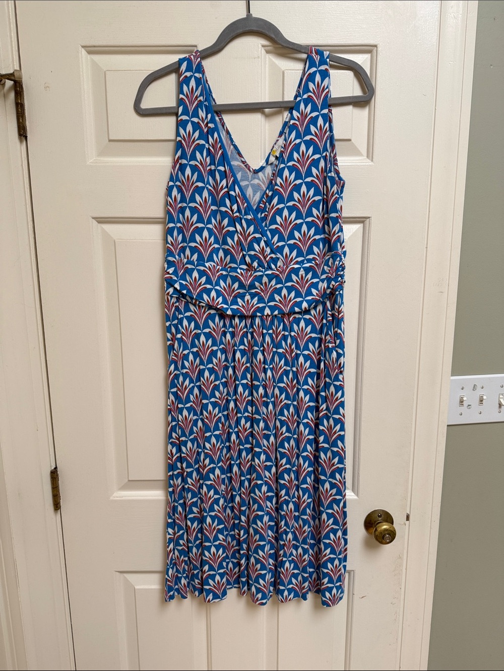 EUC Boden Blue Sleeveless V-Neck Jersey Midi Dress sz 10L